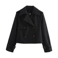 Women's New Fashion Short Double breasted Lapel Windbreaker Coat