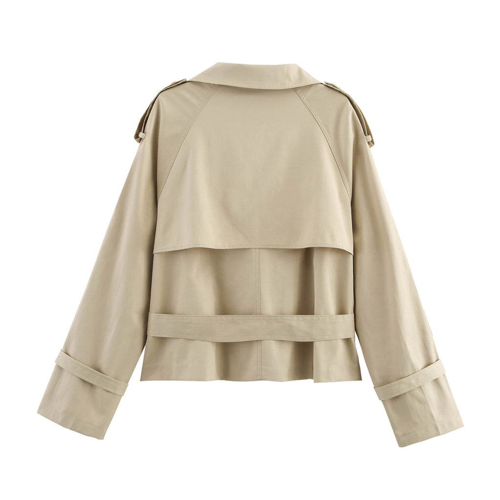 Women's New Fashion With Belt Short Double breasted Windbreaker Coat