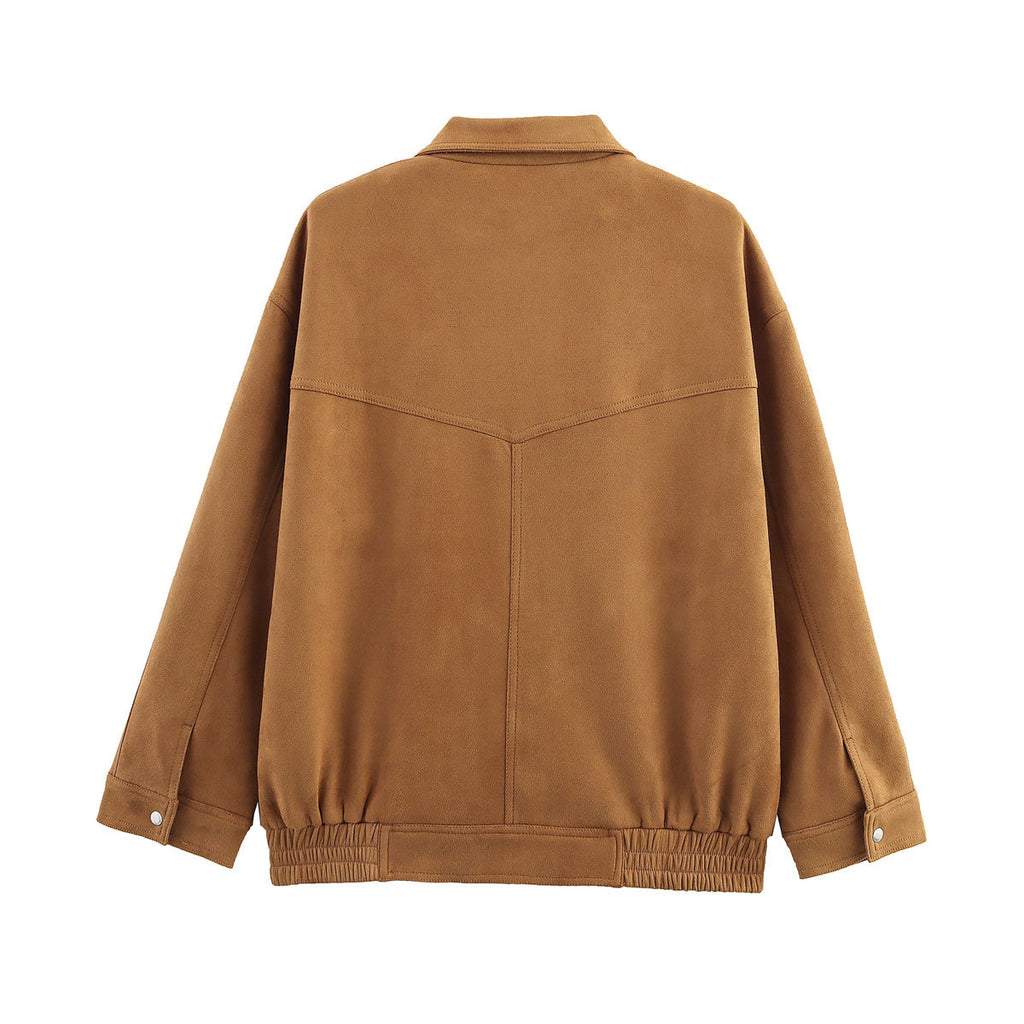 Women's 2025 new fashion suede texture loose flying jacket Coat