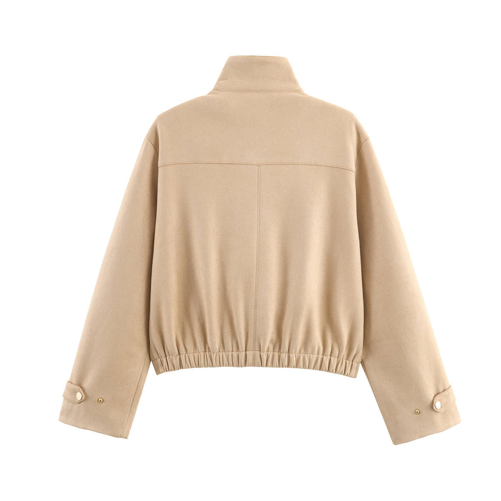 Women's new fashion suede textured stand collar jacket Coat