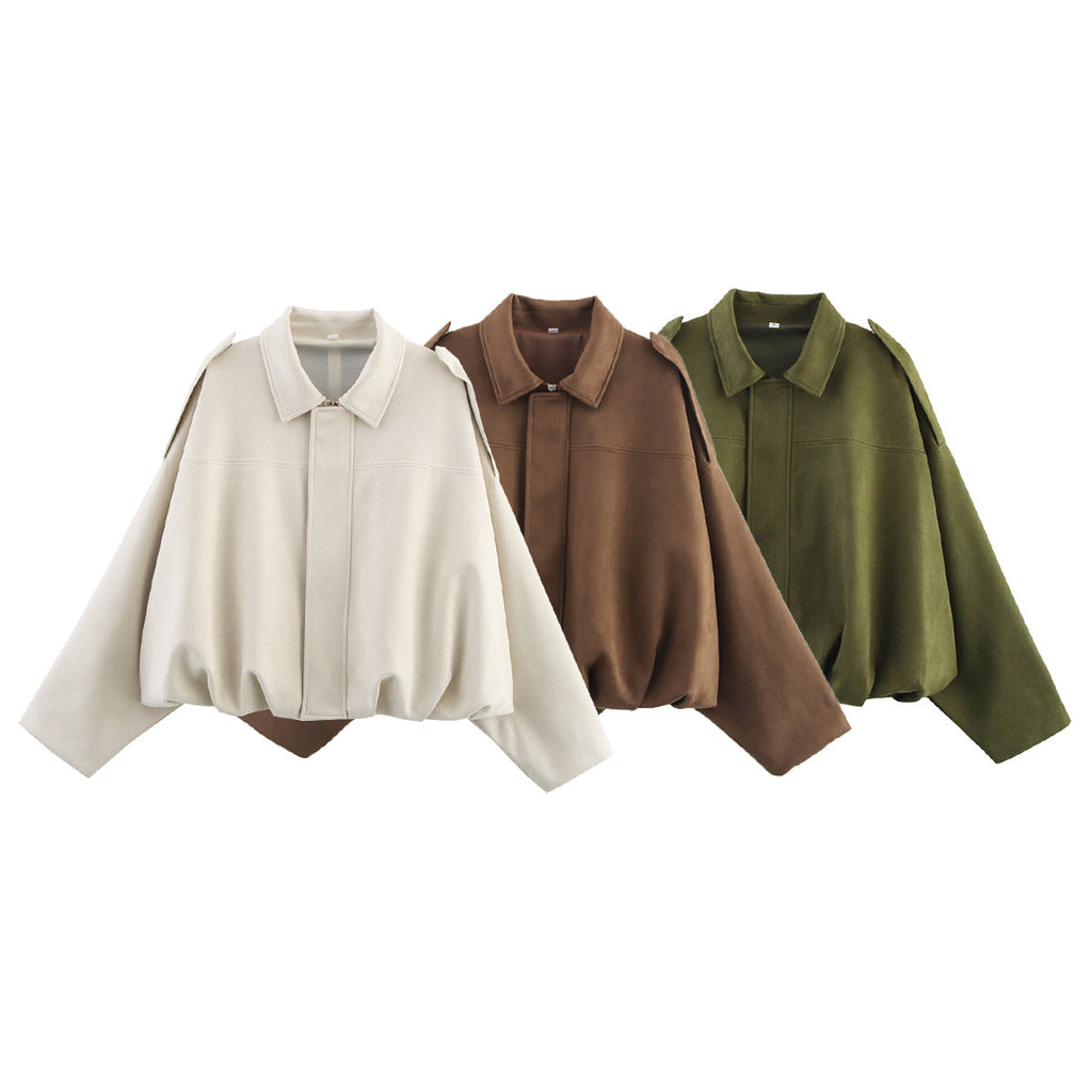 Women's casual suede texture pilot jacket Coat